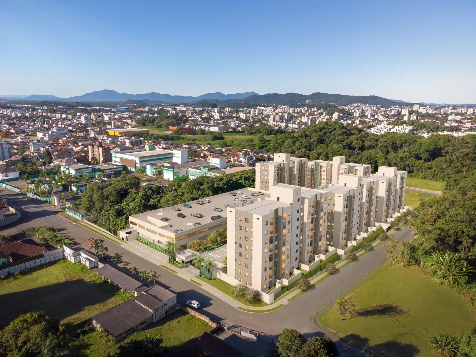 Vista aérea do empreendimento e do entorno